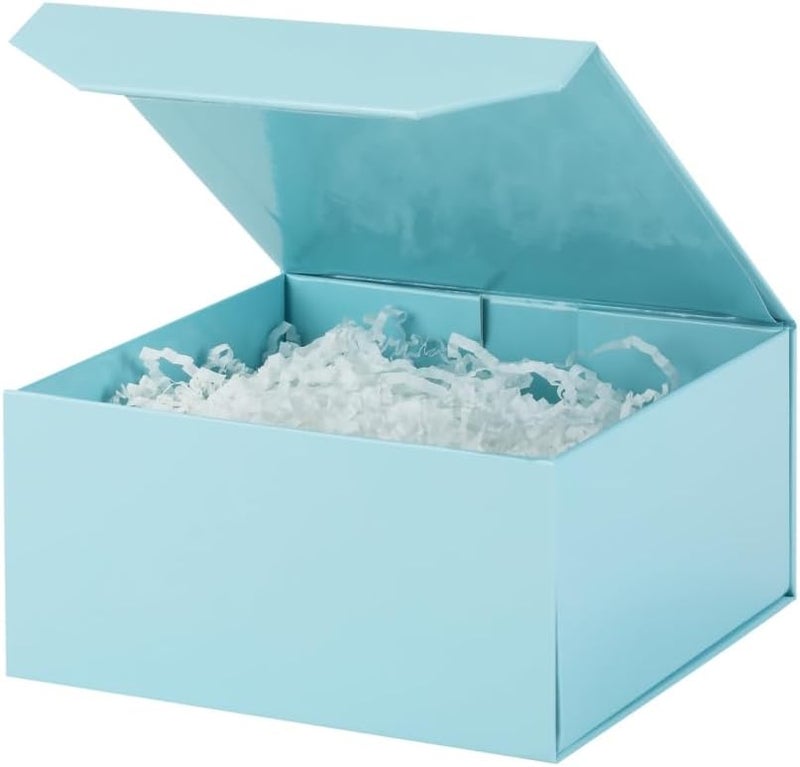 PACKGILO 6 Pcs Small Blue Gift Box 8x8x4 Inch Magnetic Box with Crinkle Paper Blue Small Gift Box with Shredded Paper Luxury Gift Boxes with Lids for Presents - Image 1